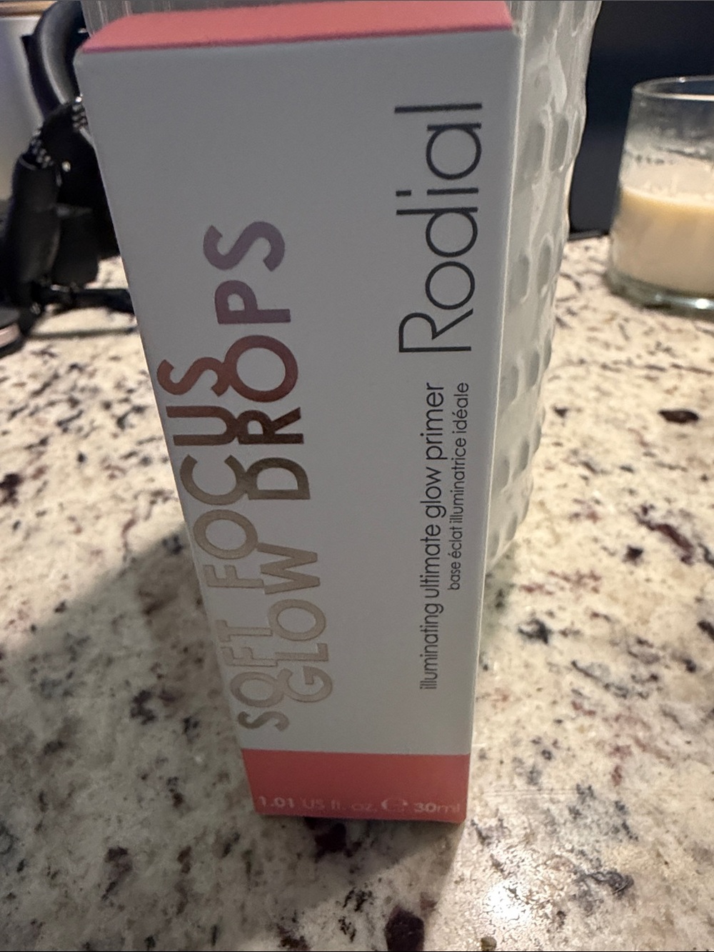 Rodial Soft Focus Glow Drops Illuminating Primer - Coral Pink & White Packaging